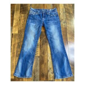 Miss Me Easy Boot Jeans Sz 30 Cow Hide Print Flap Pocket Big Stitch